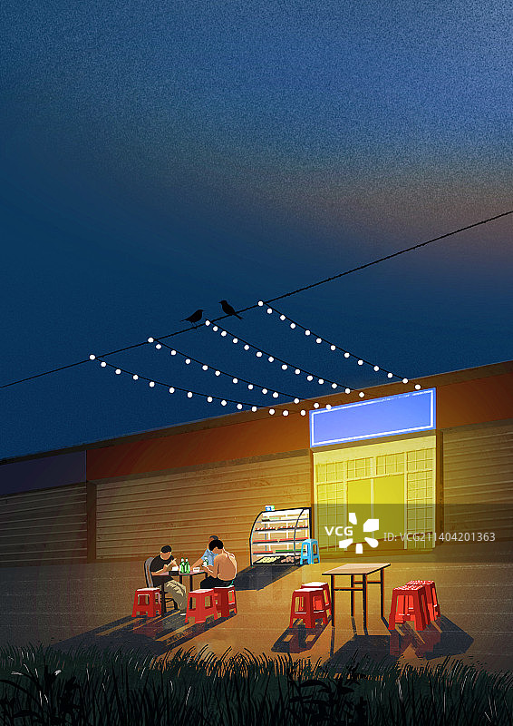 夜市烧烤店夜晚店铺氛围感温暖图片素材