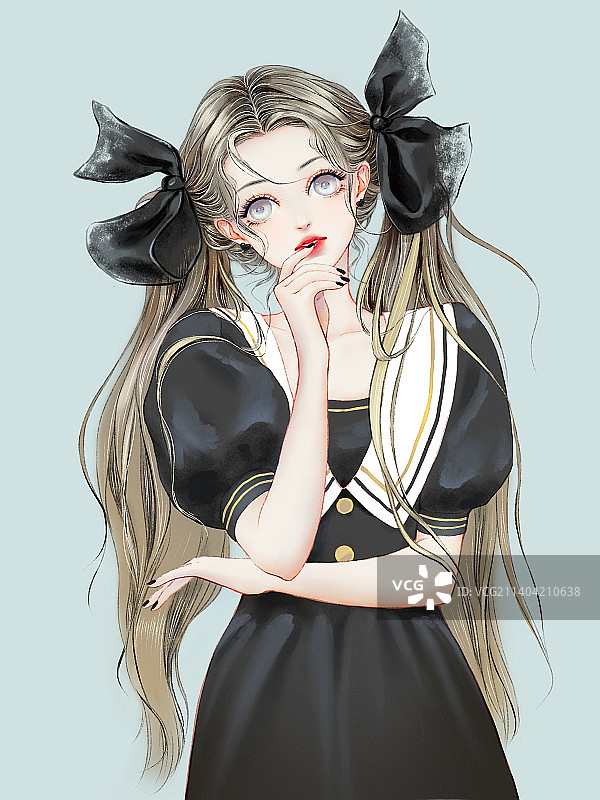 黑色蝴蝶结发饰少女图片素材