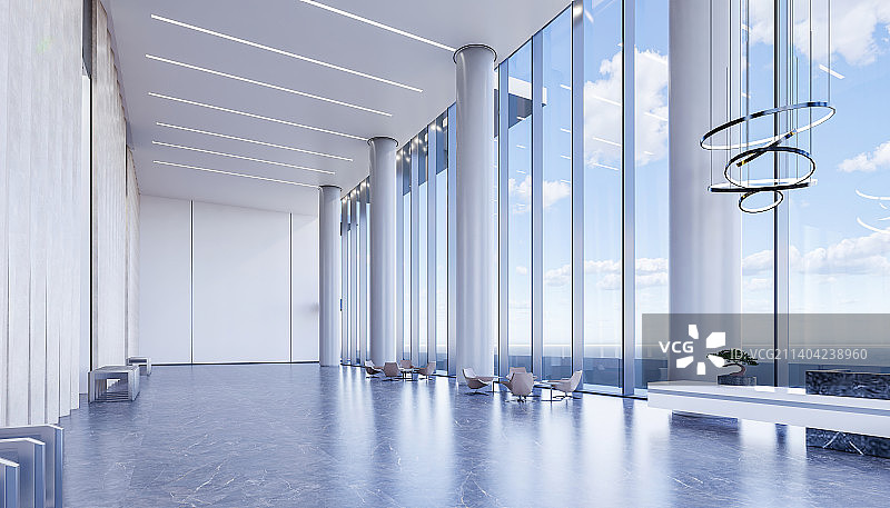 现代建筑写字楼办公大堂电梯厅和休闲等候区图片素材