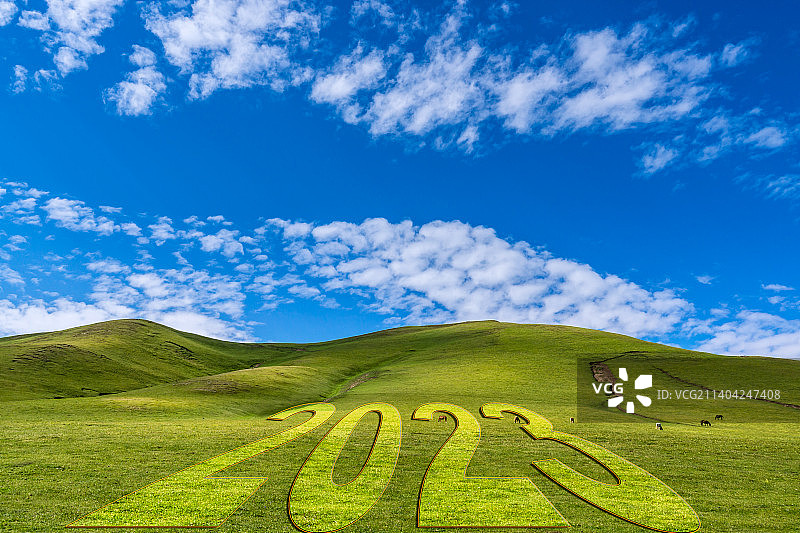 2023跨年新年开始蓝天草原背景图片素材
