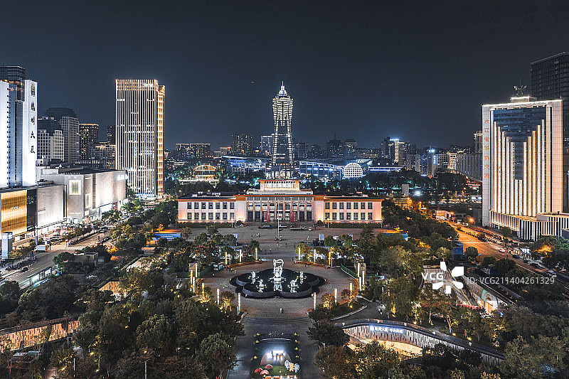 杭州市区城市建筑夜景武林广场图片素材