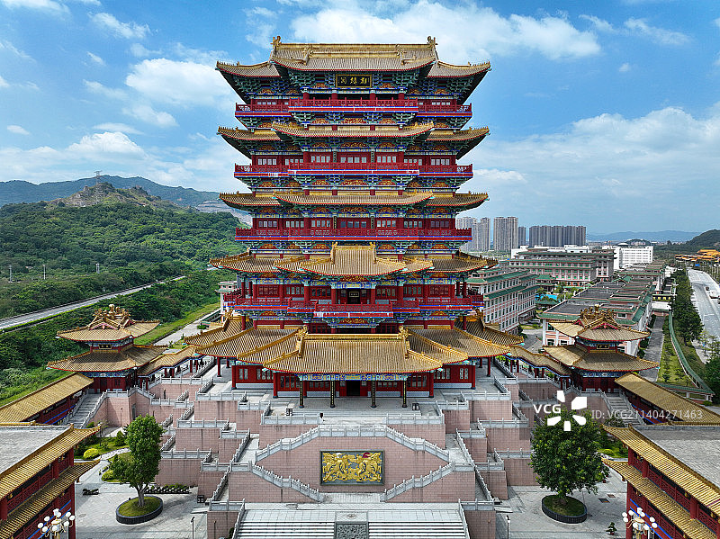 广东省潮州市太安堂麒麟丸非遗博物院麒麟阁中医药科技馆航拍图片素材
