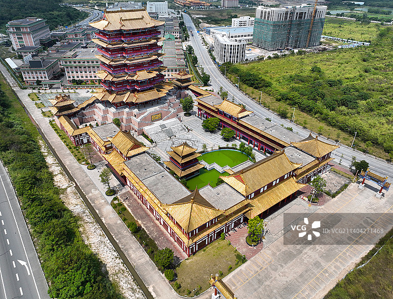 广东省潮州市太安堂麒麟丸非遗博物院麒麟阁中医药科技馆航拍图片素材
