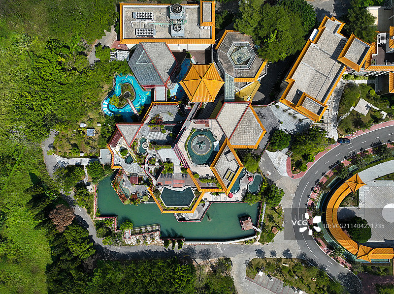广东省潮州市东山湖温泉度假村航拍图片素材