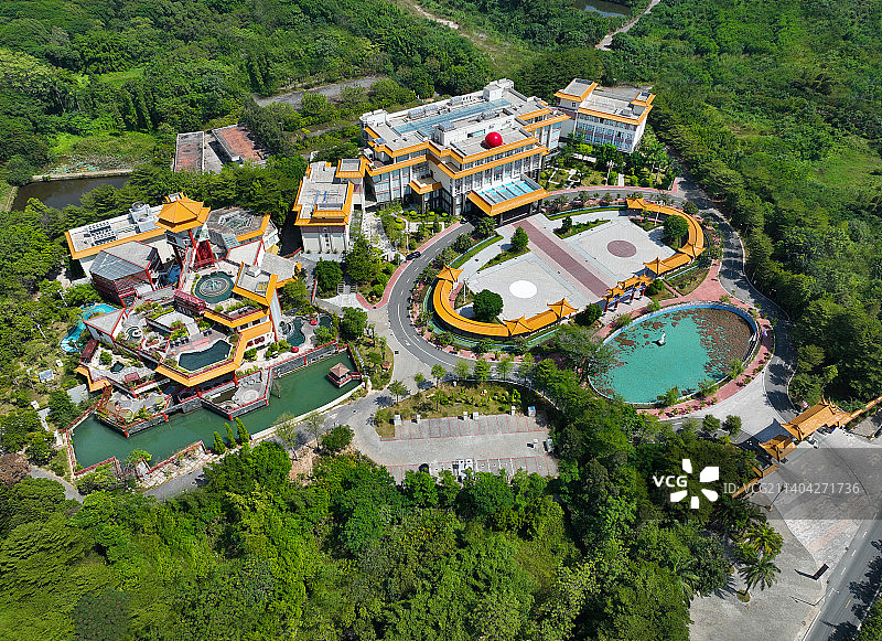 广东省潮州市东山湖温泉度假村航拍图片素材