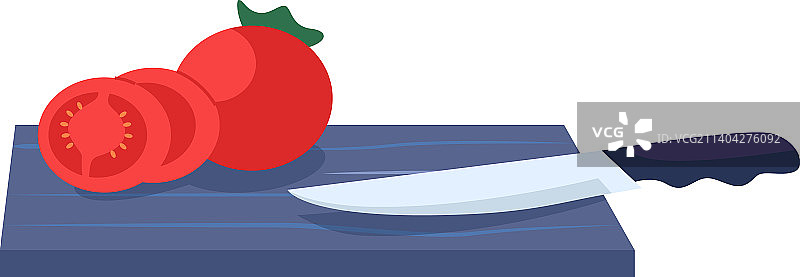 切菜板上的番茄片与厨刀图片素材