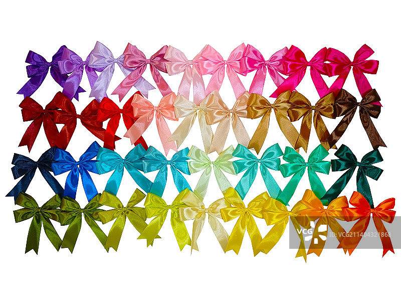 白色背景上用于头发配饰的缎带颜色样品2.5D拍摄图片素材