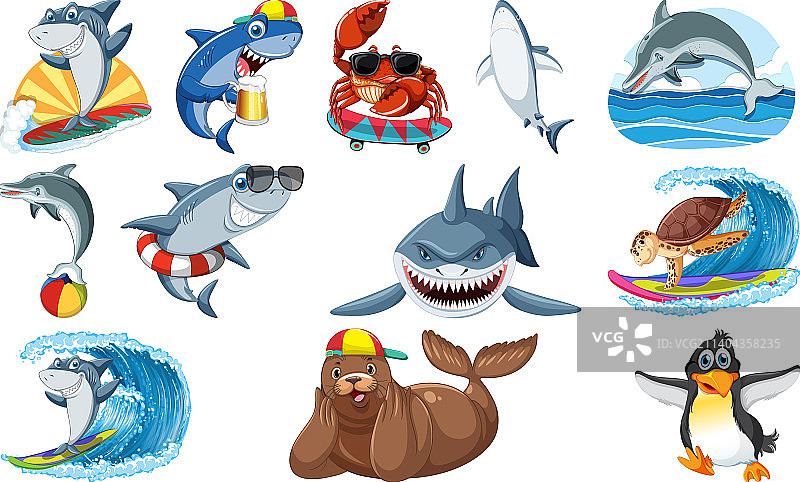 各种海洋动物卡通角色图片素材