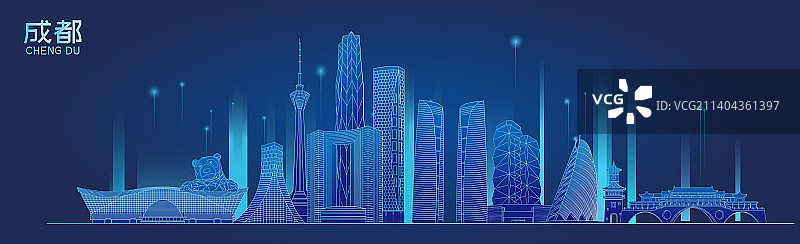 成都城市地标建筑矢量插画图片素材