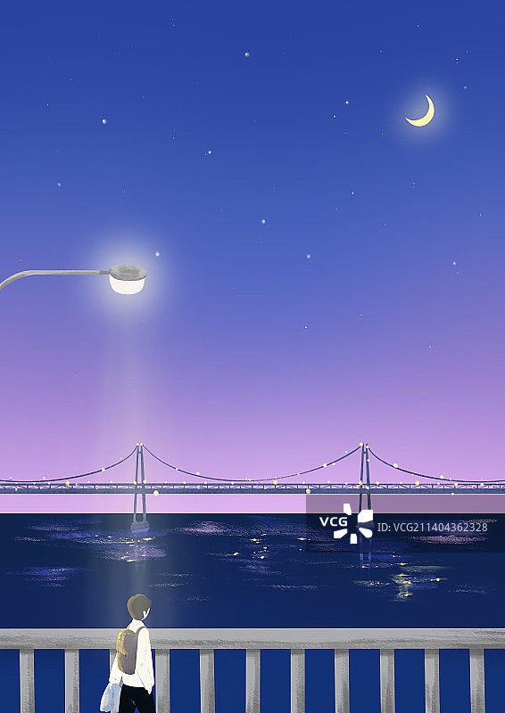 天空夜景汉江大桥街灯月光人像背景图片素材