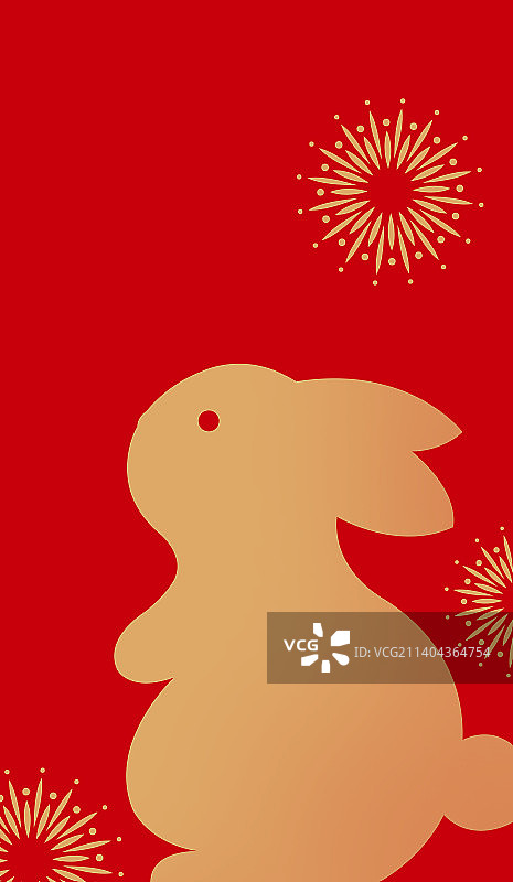 红金兔年插画，主视觉设计红包封面兔子烟花插画，春节新年元旦小年可爱IP形象设计卡通简约金融广告宣传图片素材