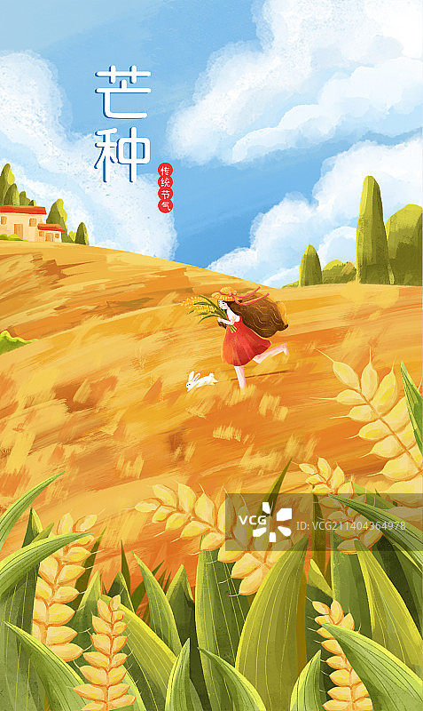 清新风二十四节气芒种插画图片素材