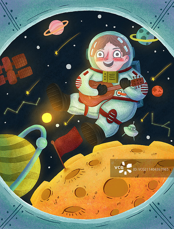 宇宙员弹吉他太空地球科技插画图片素材