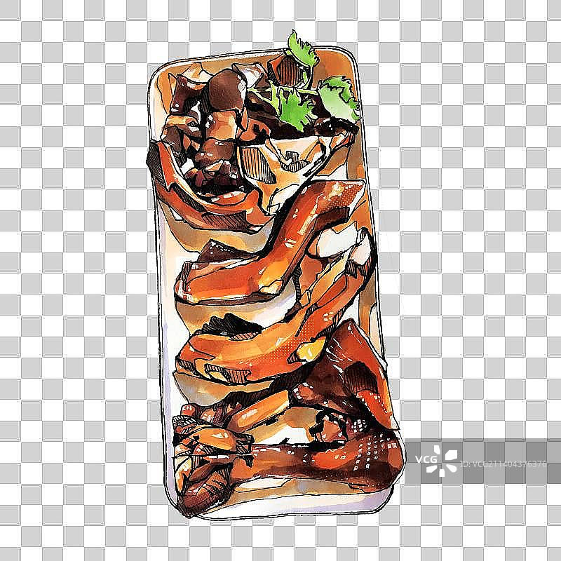 粤式广州港式卤味 鹅品  美食手绘插画图片素材