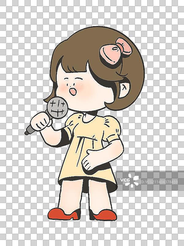可爱卡通唱歌女孩插画元素图片素材