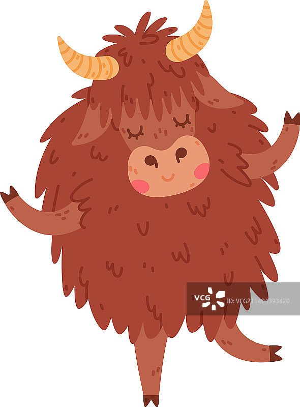 毛发浓密犄角可爱的牦牛图片素材