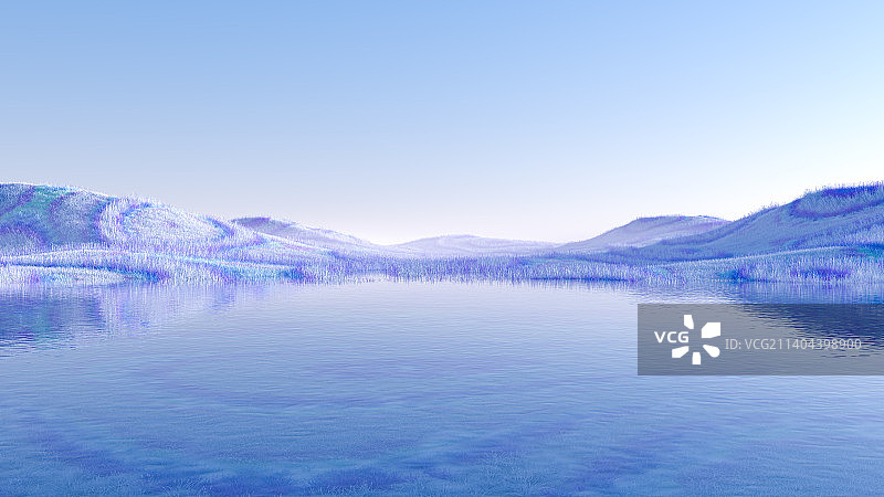 三维渲染的抽象草原湖泊地形图片素材