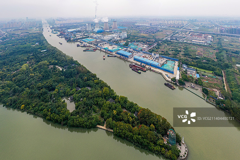 江淮汇聚，航拍京杭大运河与茱萸湾图片素材
