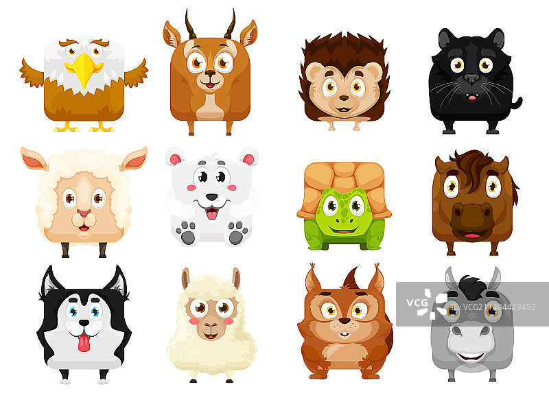 卡通可爱方形动物头像宠物套装图片素材