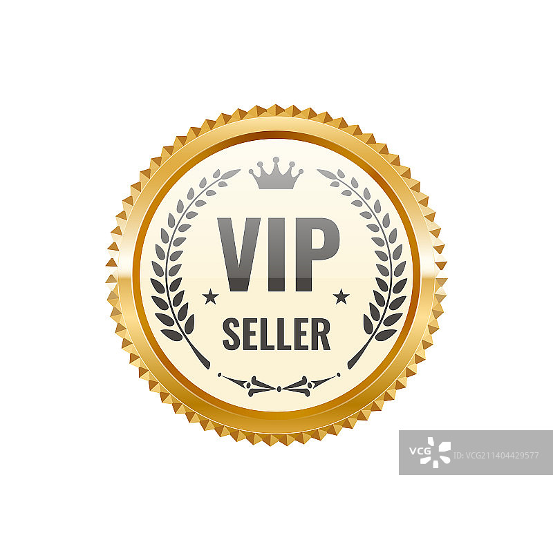 带有月桂树和皇冠的VIP卖家金色徽章图片素材