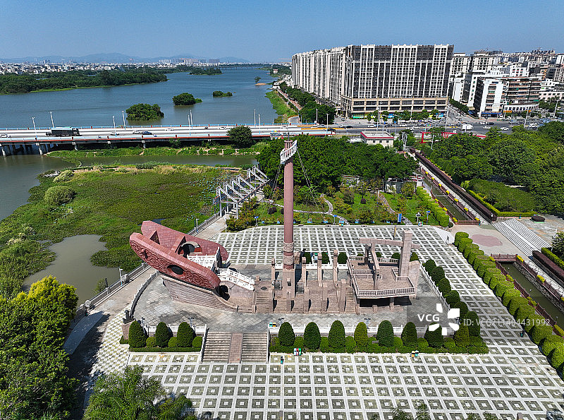 广东省汕头市澄海区红头船公园航拍图片素材