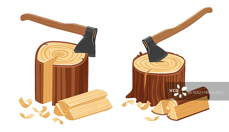 树桩上的斧头工具，露营用斧头砍木头图片素材