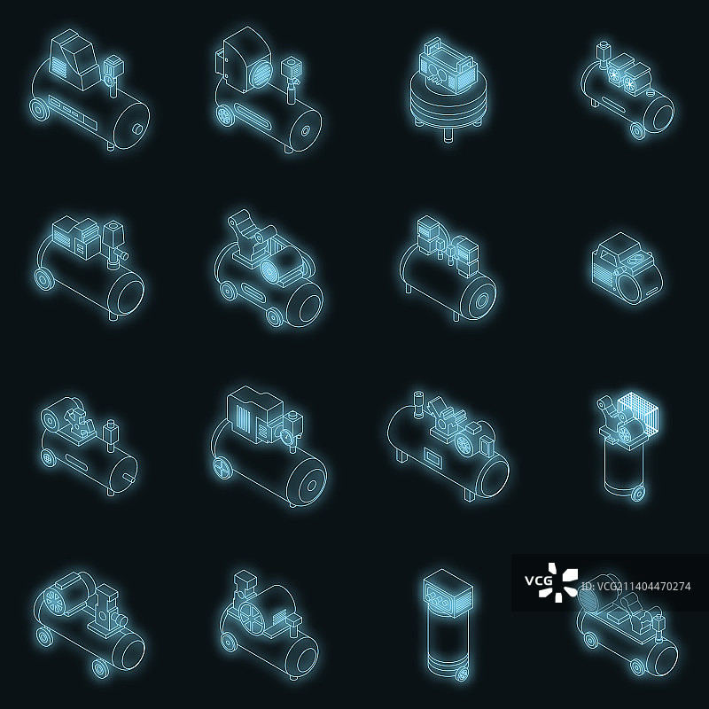 空气压缩机图标霓虹灯套装图片素材