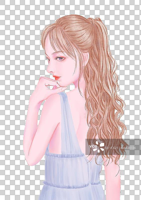穿着礼裙回头看卷发女生头像图片素材