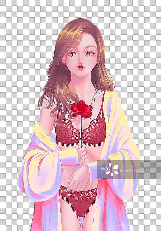 手拿玫瑰花身披衬衫卷发温柔女生图片素材