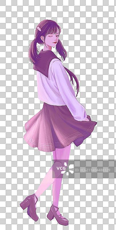 穿着水手服回头眨眼双马尾女生全身图片素材