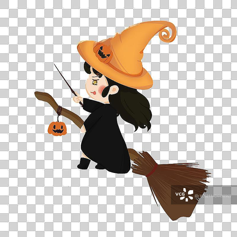万圣节骑扫帚的魔法少女图片素材