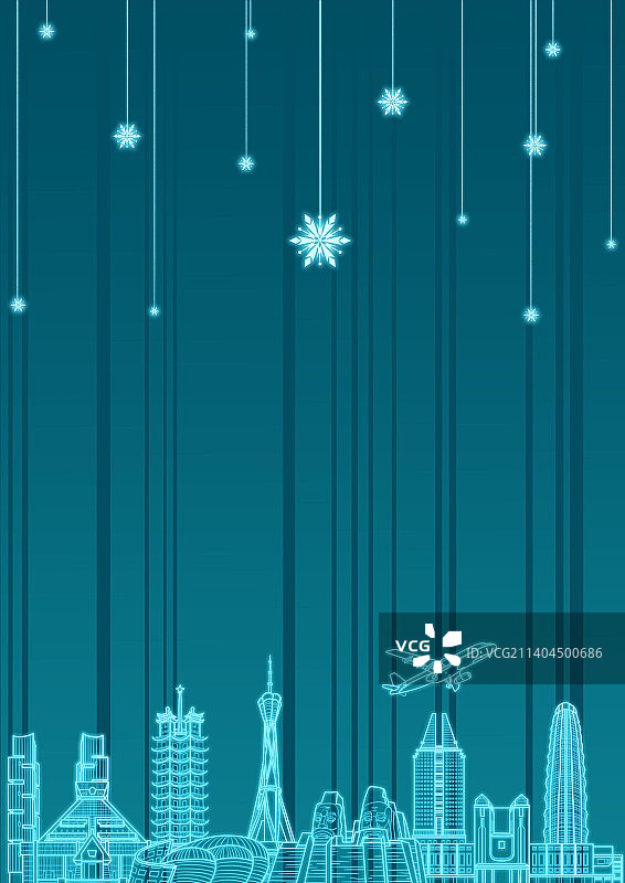 郑州城市地标建筑发光线性插画图片素材