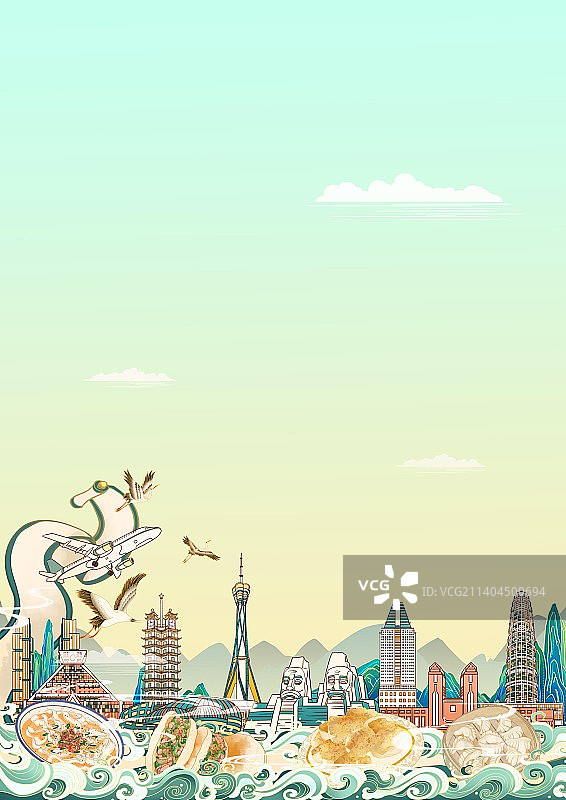 郑州城市建筑地标美食插画图片素材