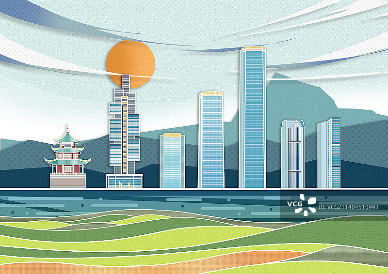 贵州贵阳山川河流插画图片素材