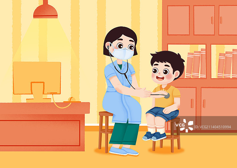 医生用听诊器帮儿童体检诊断图片素材