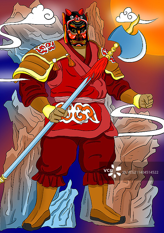 傩戏 开山莽将 大斧劈山开路图片素材