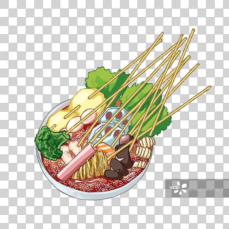 手绘食物成都重庆小吃钵钵鸡美食插画图片素材