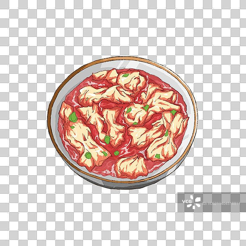 手绘食物成都重庆小吃红油抄手美食插画图片素材