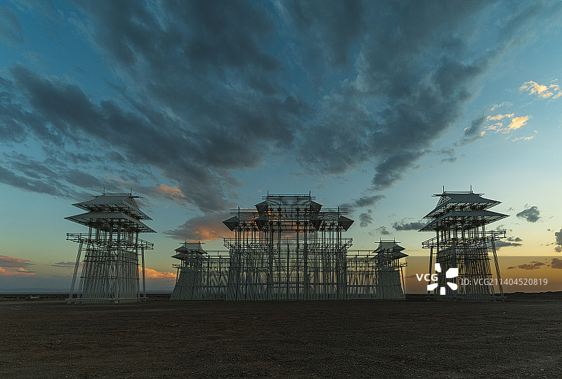 甘肃瓜州无界建筑夕阳图片素材