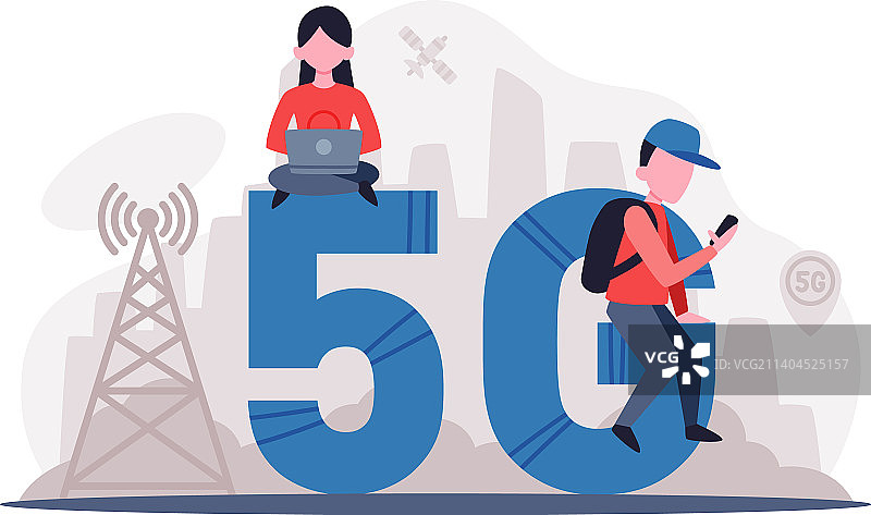 使用5G网络无线技术的小人物图片素材