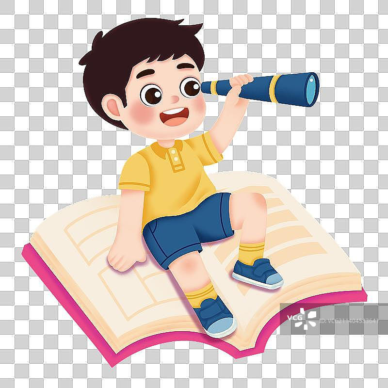 可爱的小男孩拿着望远镜图片素材