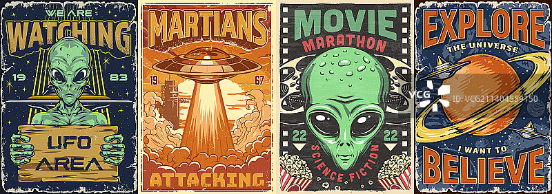 火星人太空主题彩色宣传单图片素材