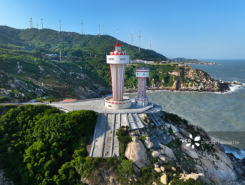 广东省汕头市南澳县南澳岛生态旅游区三囱崖灯塔航拍图片素材