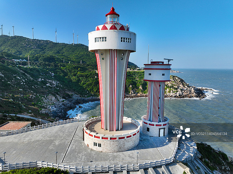 广东省汕头市南澳县南澳岛生态旅游区三囱崖灯塔航拍图片素材