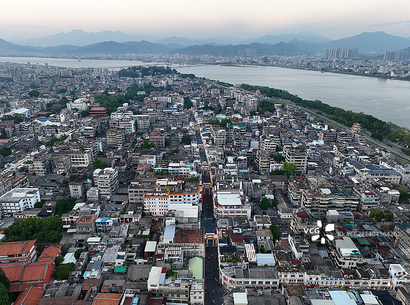 广东省潮州市湘桥区潮州古城牌坊街航拍图片素材