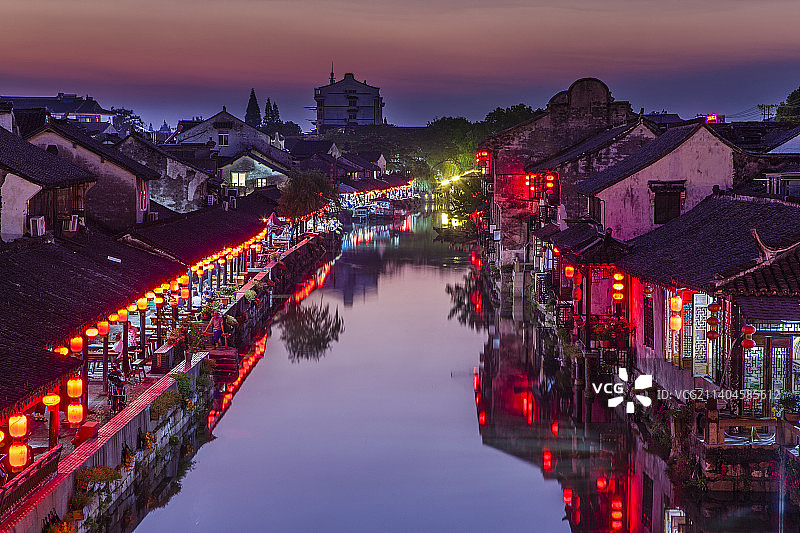 枫泾古镇夜景图片素材