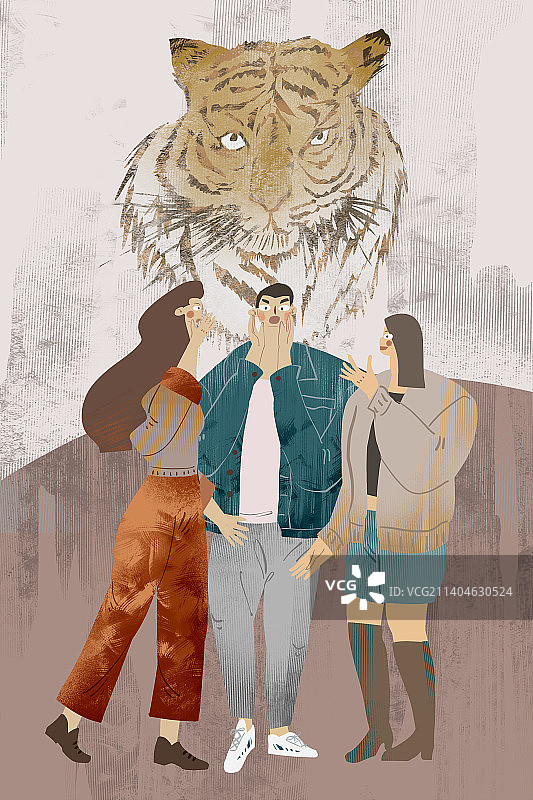 成语典故-三人成虎插画图片素材