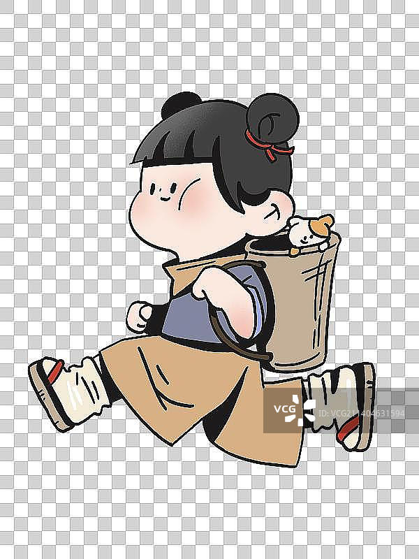 可爱卡通背篓子女孩插画元素图片素材