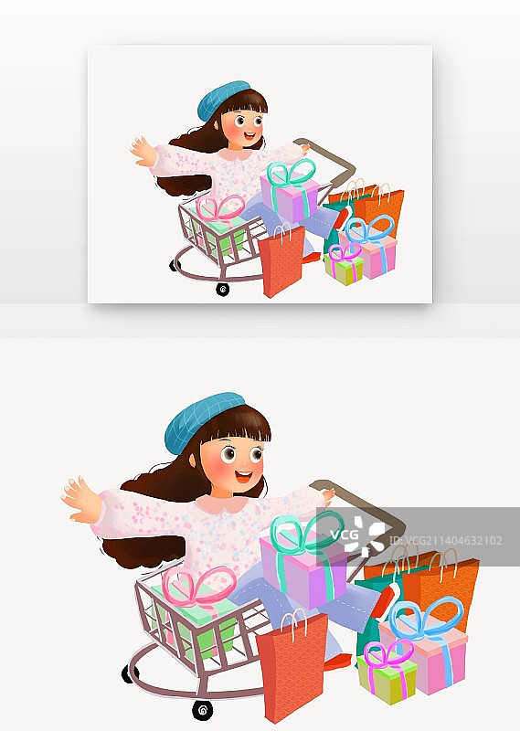 双十一坐购物车里人物图片素材