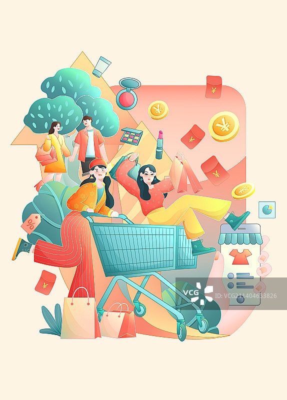 快乐购物的女孩图片素材